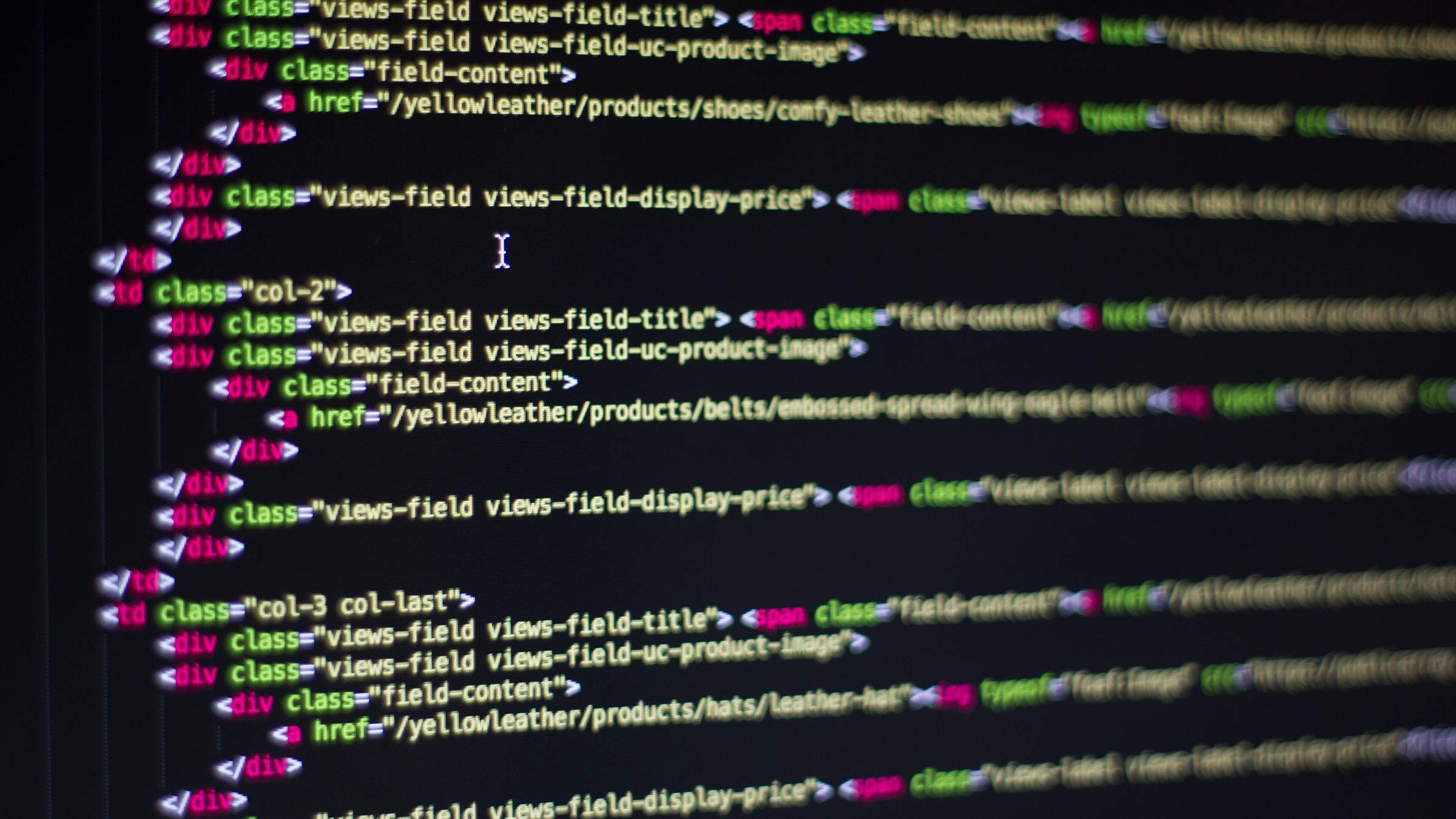 Ecommerce website code on a screen