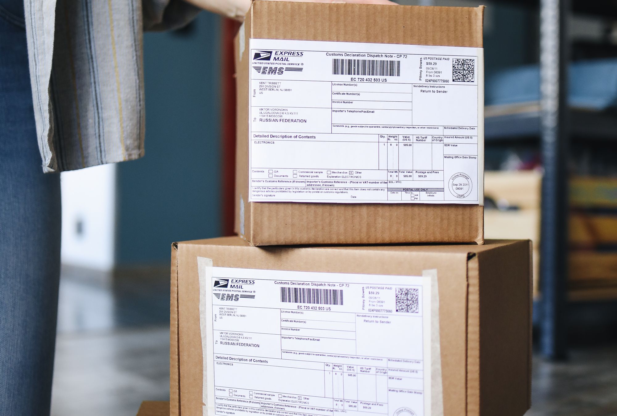Parcels with shipping labels ready for delivery