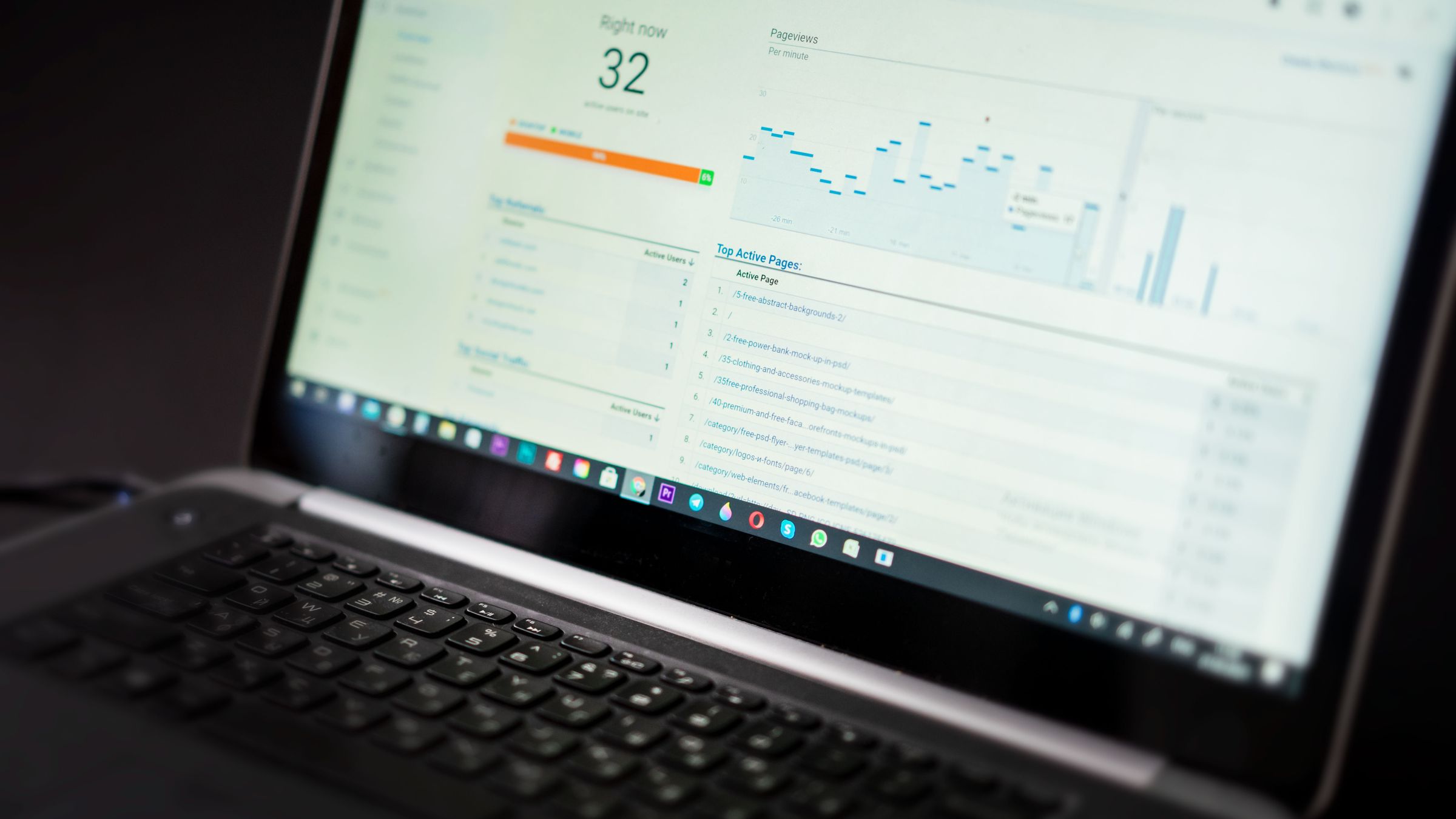 Laptop showing a website analytics dashboard
