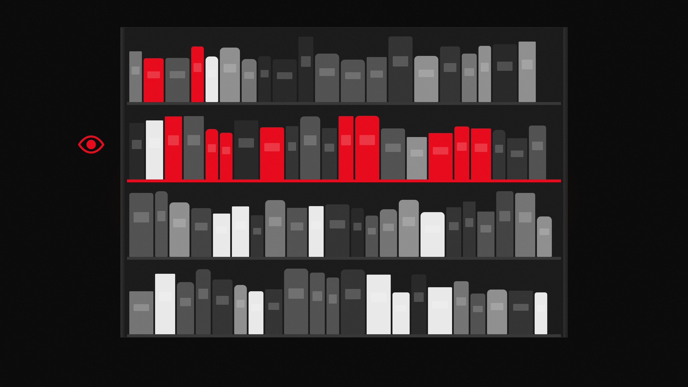 A supermarket shelf with the eye-level shelf highlighted in red
